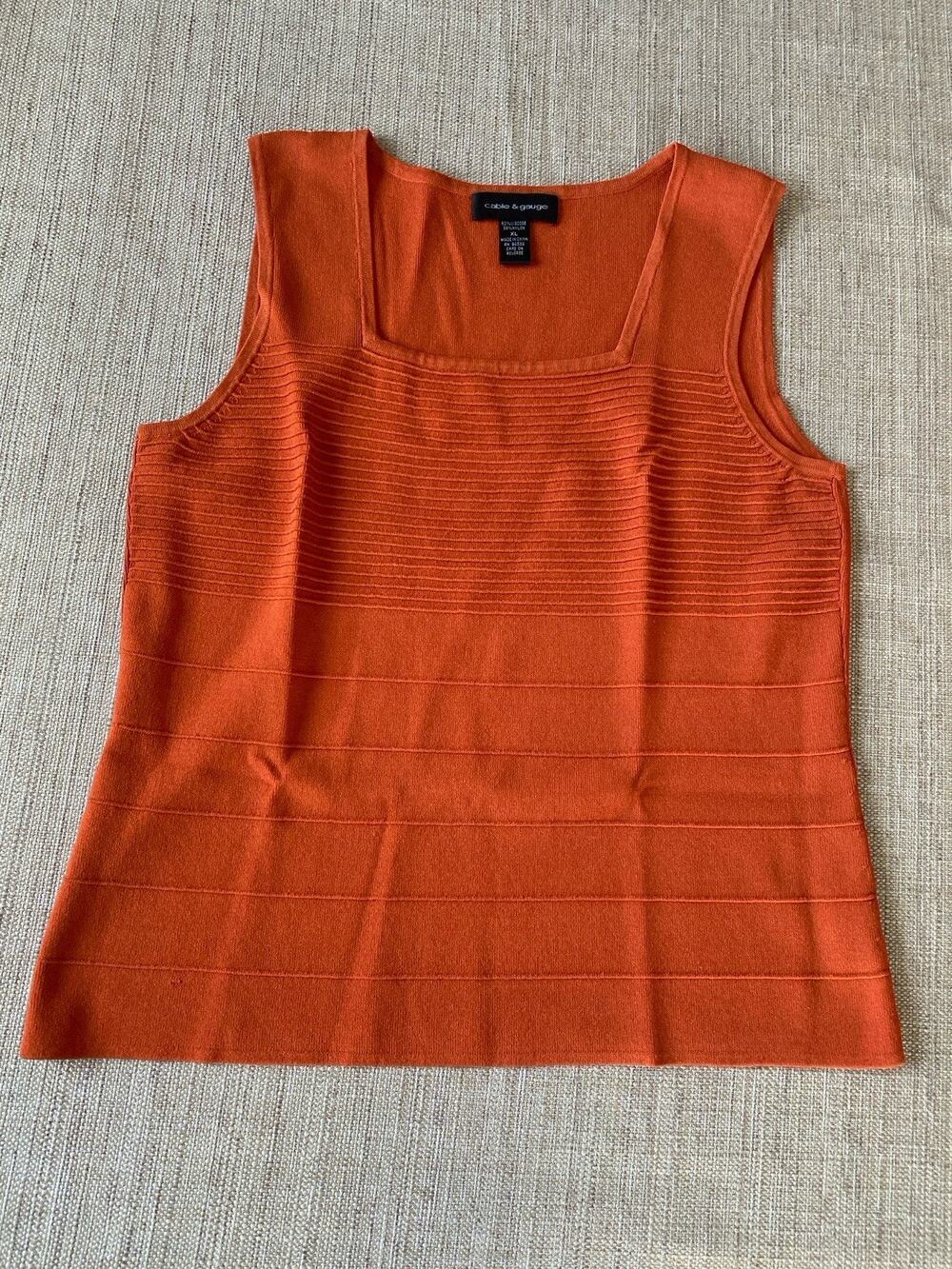 Cable & Gauge Women's XL Knit Tank Top Terracotta Orange Square Neck Sleeveless